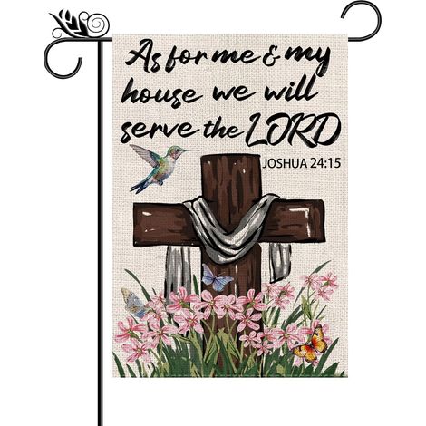Drapeau de jardin chrétien double face 32 x 46 cm, croix religieuse, décoration printanière pour le jardin (1/5)
