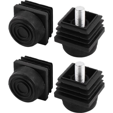 Set di 4 piedini regolabili per mobili — Cuscinetti regolabili, pattini per mobili, basi per tavoli e sedie (Nero, 30 mm x 30 mm) (1/5)
