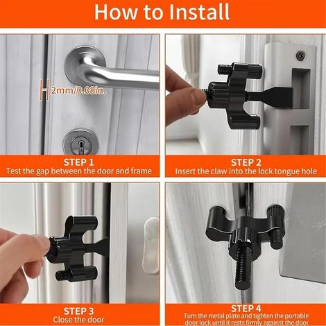 Verrou de porte de voyage, petit verrou de porte en acier pour chambre d'hôtel, sécurité domestique, butées de porte réglables, sécurité de porte B (1/5)