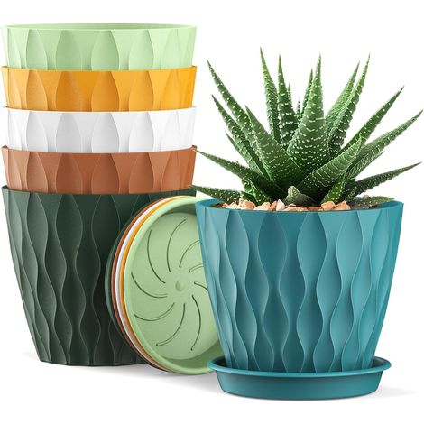 pots de fleurs en avec trous drainage et plateau pour intérieur extérieur couleurs assorties Lot de 6 10 cm Plastique (1/5)