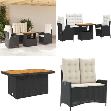 Ensemble à manger de jardin 4 pcs avec coussins noir - Chaise de jardin - Banc de jardin (1/5)
