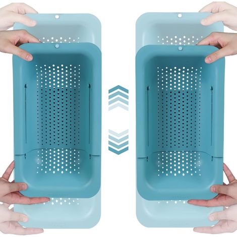 Lot de 2 Passoires extensibles pour évier, Filtre cuisine ajustable 36,5-49,5 cm, Accessoire lavage légumes et égouttage pâtes (1/5)