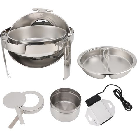 Lot de chauffe-plats buffet 300W avec couvercle vitré 6L rond, service traiteur, 2 modes thermostatiques, réchaud électrique 220-240V, prise UE, plateau compartimenté (1/5)