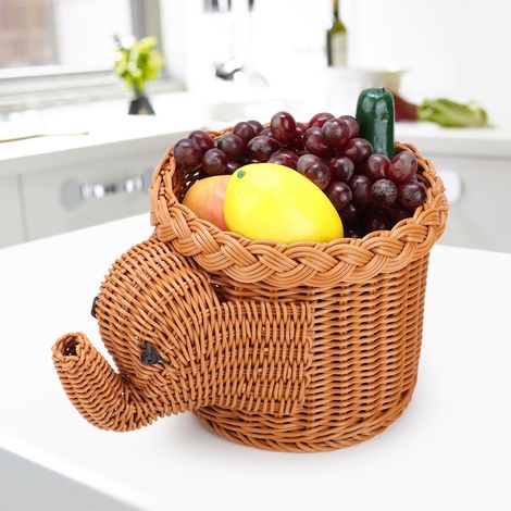 Aufbewahrungskörbe aus Rattan in Elefantenform, ideal für Brot, Obst und Snacks, sowie Servierkörbe für Speisen (braun) (1/5)