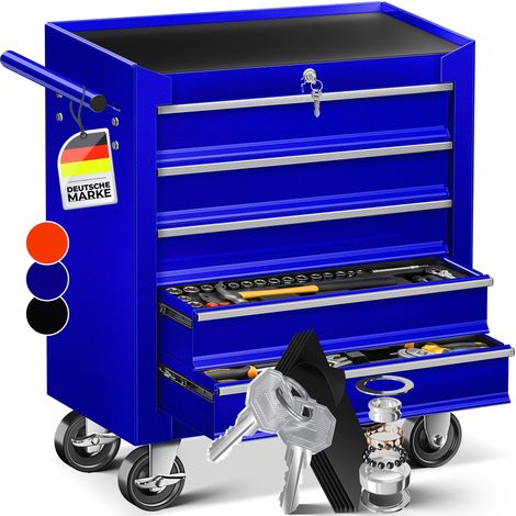 Masko® Werkstattwagen Rollwagen Werkzeugwagen Werkzeugkiste Fächer Toolbox Werkzeug-Box   5 Fächer Blau