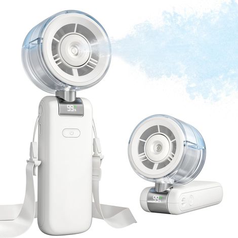Ventilateur brumisateur portable Turbo 4000mAh 5 vitesses écran LED pliable 165° brume fine continue recharge USB-C pour été (1/5)