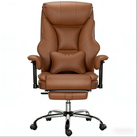 Silla de oficina ergonómica con respaldo alto, reposapiés retráctil y ajuste de altura, marrón (1/5)