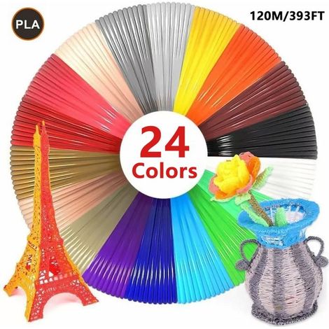 Filament PLA 1,75mm pour stylo 3D, 24 couleurs, 120m/393ft, cadeau dessin DIY pour enfants (couleur aléatoire) (1/5)