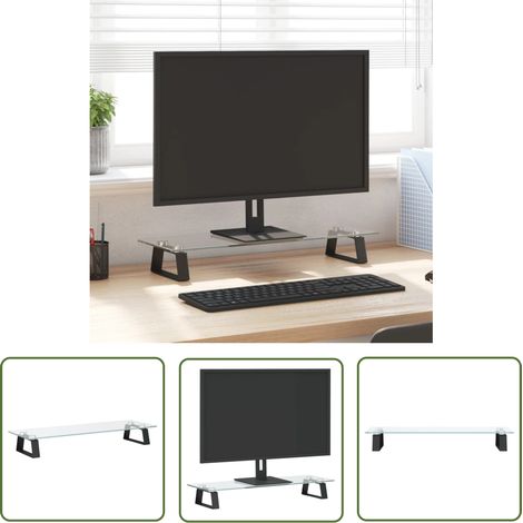 The Living Store Support de moniteur noir 60x20x8 cm verre trempé et métal - Support Ordinateur - Support Écran - Support Moniteur - Stand Informatique - Ergonomie Bureau (1/5)