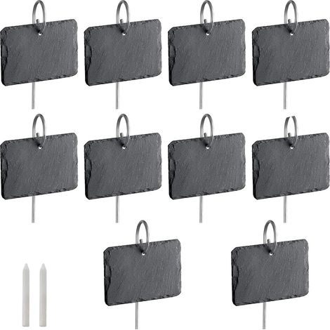 Étiquettes Jardin en Ardoise Naturelle 10 Pièces, 10 x 7 cm Étiquettes pour Plantes avec Tiges Métalliques, Double Face, 2 Craies Incluses, pour Potager, Fleurs et Herbes Aromatiques (1/5)
