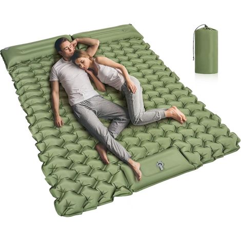 Matelas Autogonflant 2 Personnes, 195 × 120 × 10 cm, 1,55 kg, Gonflage en 30 s par Pression au Pied, Imperméable (Vert) (1/5)