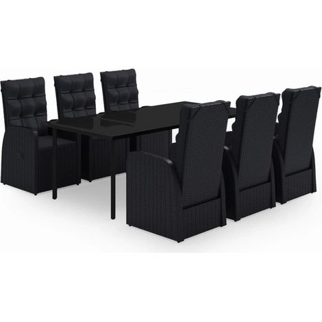 Maison Exclusive - 7-tlg. Garten-Essgruppe mit Kissen Schwarz