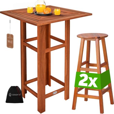 CASARIA® Mesa de Bar con Taburetes Interior Exterior Madera de acacia 110 x 75 x 75 cm Resistente a la intemperie Rústica Maciza Jardín Balcón Terraza
