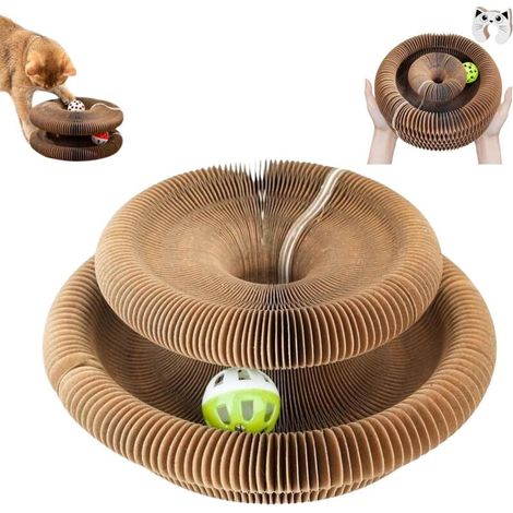 Jouet pour chat, grattoir accordéon magique, jouet compact pour chat en forme d'accordéon, tapis de grattage interactif pliable en carton avec 1 balle clochette, idéal pour les chats d'intérieur (1/5)