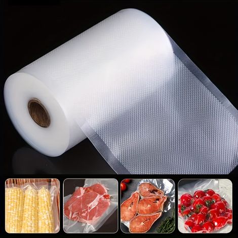 Deux rouleaux de sacs sous vide, sacs de conservation des aliments sous vide de 20 cm x 5 m, sacs épais et gaufrés, adaptés à la conservation des aliments cuits lentement à basse température. (1/5)