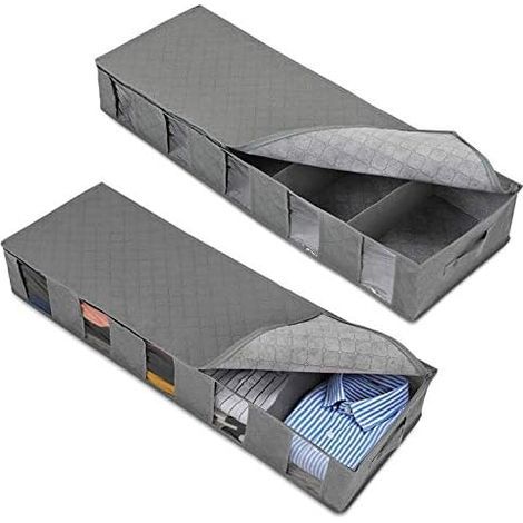 2Pcs Pliable Boîte Rangement Sous Lit, Avec Couvercle Et Zip,Sac de Rangement Vetement Pour Vêtements, Couvertures, Chaussures, Chandails- (1/5)