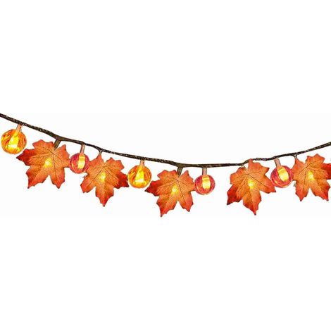 Guirlande lumineuse d'automne à LED en forme de feuille d'érable, pour décoration de vacances de Thanksgiving, 5 lumières de citrouille et (1/5)
