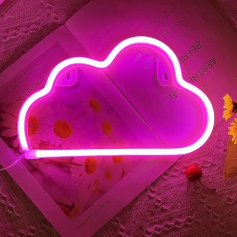 Lampe LED en forme de nuage néon pour décoration murale, alimentée par piles ou USB, rose (1/5)