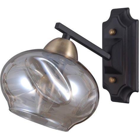 Italux Bastiano - Industrie- und Retro-Wandleuchte Schwarz Matt 1 Licht mit Cognac-Schirm, E14 (1/2)