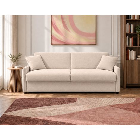 Adele - canapé lit 3 places convertible express couchage quotidien 160x190 cm matelas 18 cm en tissu texturé - beige (1/5)