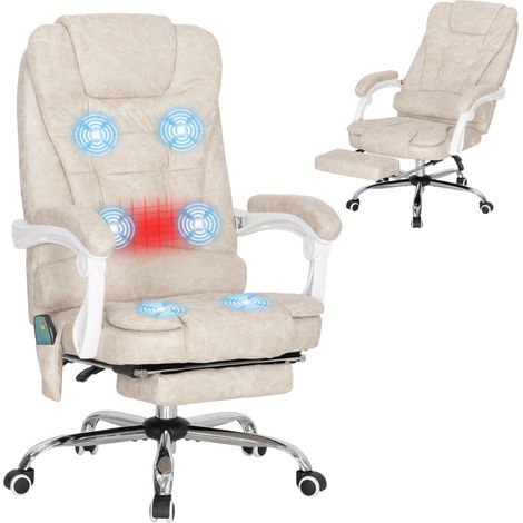 Poltrona da ufficio Irovami con funzione massaggiante e riscaldante, altezza regolabile, schienale reclinabile, 65 x 70 x 111-119 cm, color crema.