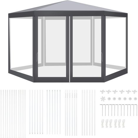 SWANEW Tenda esagonale per feste protetta dai raggi UV 10 m² stile accogliente metallo poliestere superficie impermeabilizzata circa 10 m² grigio