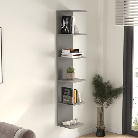 Mensola da Parete Surahammar Libreria Scaffale a Muro con 6 Ripiani - Grigio [en.casa]