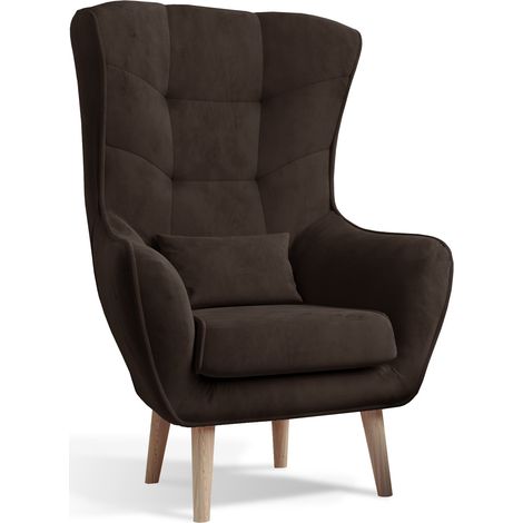 Fauteuil bergère velours marron capitonné Lazza 80cm (1/5)