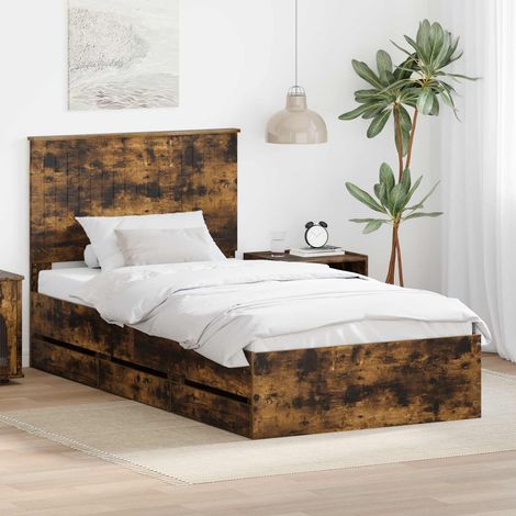 vidaXL Bed Frame with Drawer Smoked Oak 100 x 200 cm Engineer Wood (1/5)