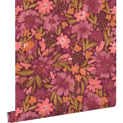 papier peint fleurs violet, vert et rose - ESTAhome (1/5)