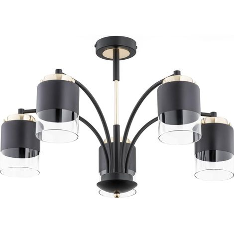 Suspension VIOLA métal verre noir/doré 5xE27 Alfa 57cm