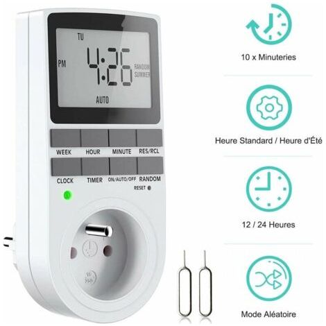 Programmierbarer digitaler Steckertimer, Wochentimer mit LCD-Anzeige, 12H/24H/7Tage-Steckertimer, Energiesparmodus für Haushaltsgeräte und Beleuchtung (1 Stück)