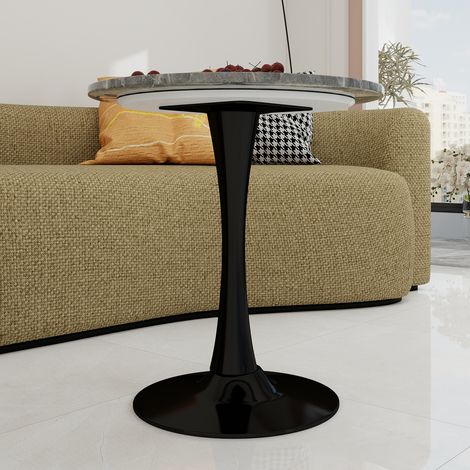 Table basse ronde 27,6 pouces en marbre gris foncé veiné, style mid-century moderne, table de salon pour 2-4 personnes, look vintage, idéale pour séjour et salle à manger. (1/5)