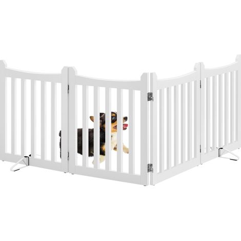Homevive Barrera de Seguridad para Perros Plegable Parque para Perro de Madera 201,5x60,5 cm Puerta para Perros Interior Recinto Perro Vallas para Mascotas Blanco (1/5)