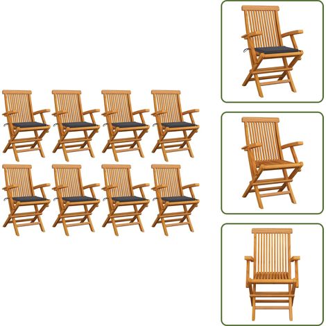 Chaises de jardin avec coussins anthracite lot de 8 Teck massif - Chaise De Jardin - Mobilier De Jardin - Fauteuil De Jardin - Set De Chaises De Jardin - Terrasse (1/5)