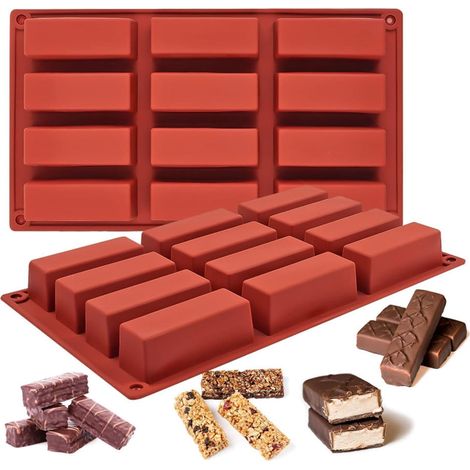 Lot de 2 Moule Silicone Pâtisserie 12 Cavités, Moule Barre de Céréales Antiadhésifs, Idéal pour Barres de Chocolat (1/5)