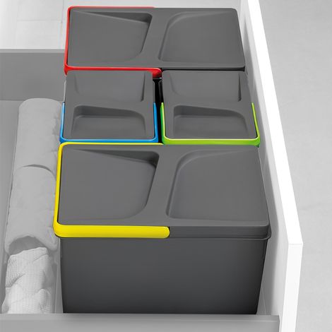 Emuca Contenedores de reciclaje, 15 L + 15 L + 7L + 7 L, módulo 800 mm, Plástico, Gris antracita, 4 ud. + Base (1/5)