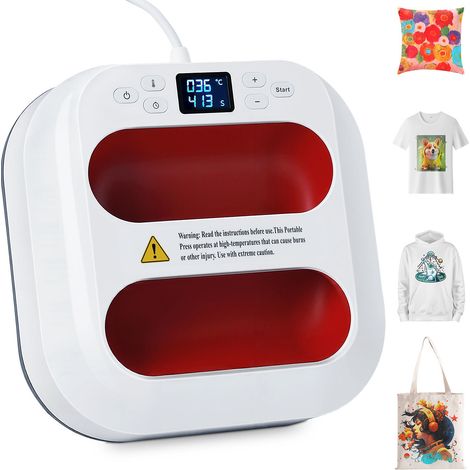 Randaco Prensa de transferencia digital de 9x9 pulgadas y 1000 W para camisetas, textiles, láminas flexibles, láminas termotransferibles y sublimación, rojo y blanco