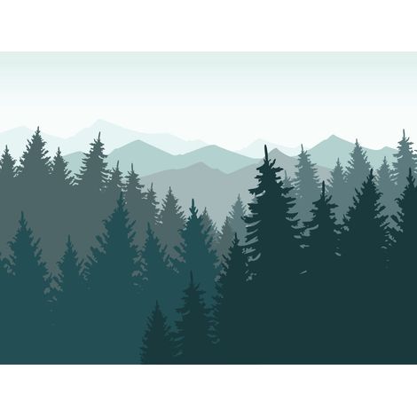 papier peint panoramique montagnes avec des arbres bleu gris - Sanders & Sanders (1/5)