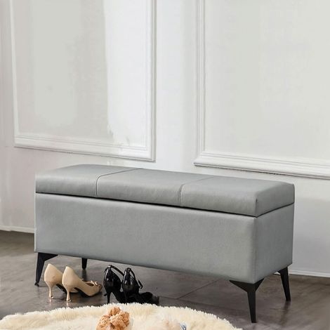 Cassapanca Contenitore Ecopelle Panca Pouf con Piedini in Metallo Grigio Chiaro (1/4)