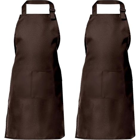 Tablier de cuisine deux pièces pour hommes et femmes, tablier de ménage porte-outils avec 2 poches pour griller, couleur café (1/5)