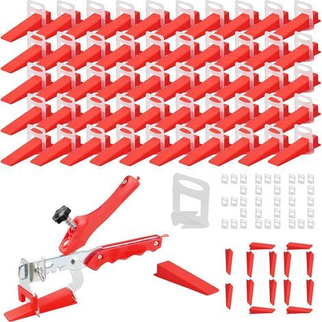 Fliesennivelliersystem, Fliesennivellierset, 1 Zange, 300 2-mm-Clips, 100-teiliges wiederverwendbares Keilset, Fliesennivellierset für Profis