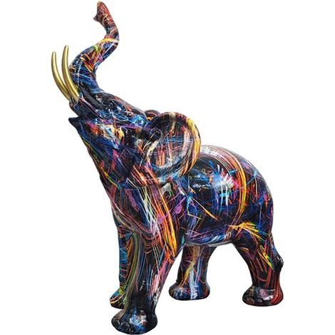 1 Statue éléphant, Résine multicolore, Sculpture graffiti, Décoration intérieur (1/5)