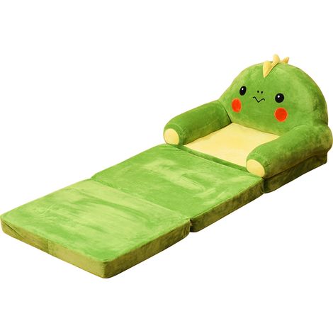 Canapé Pliant Enfant Convertible en Lit, Mousse Confortable Housse Velours Doux Vert Herbe Design Cartoon pour Chambre (1/4)
