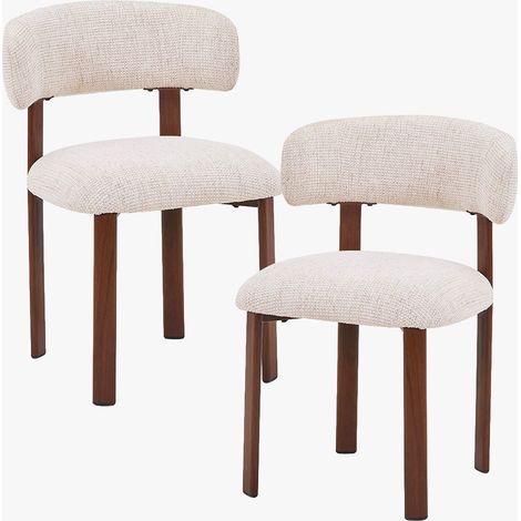 Mobilier Deco – Lot de 2 chaises en tissu texturé beige – Pieds bois foncé – Design moderne et élégant – Confort optimal pour salle à manger et bureau (1/5)