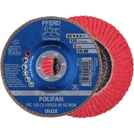 PFERD TOOLS 67712580 PFC 125 CO-FREEZE 80 SG INOX Disco con falde Diametro 125 mm Ø foro 22.23 mm Dimensione dei grani (1/5)