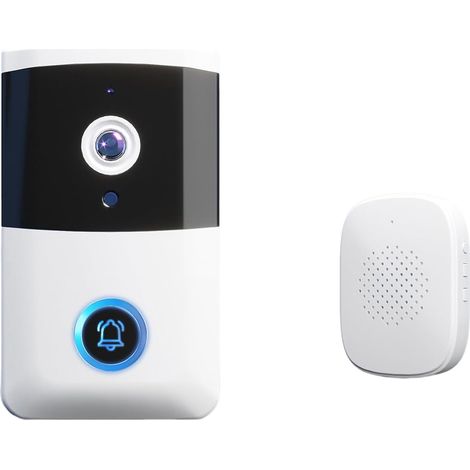 Sonnette vidéo intelligente sans fil avec télécommande - Sonnette visuelle intelligente, vision nocturne HD, sonnette de sécurité WiFi pour la maison-AquaForge (1/5)