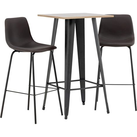 Ensemble Table de Bar & 2 Chaises "Tempe & Alexis" 105cm Noyer & Marron (1/5)