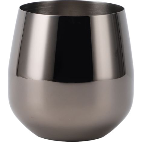 Verre à vin en acier inoxydable, sans pied, de forme ovale, incassable, portable, pour les bars et les événements en plein air, avec revêtement noir, 550 ml. (1/5)