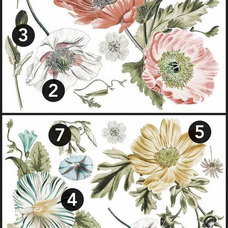 Sticker mural géant Pavot Floral Vintage (1/5)